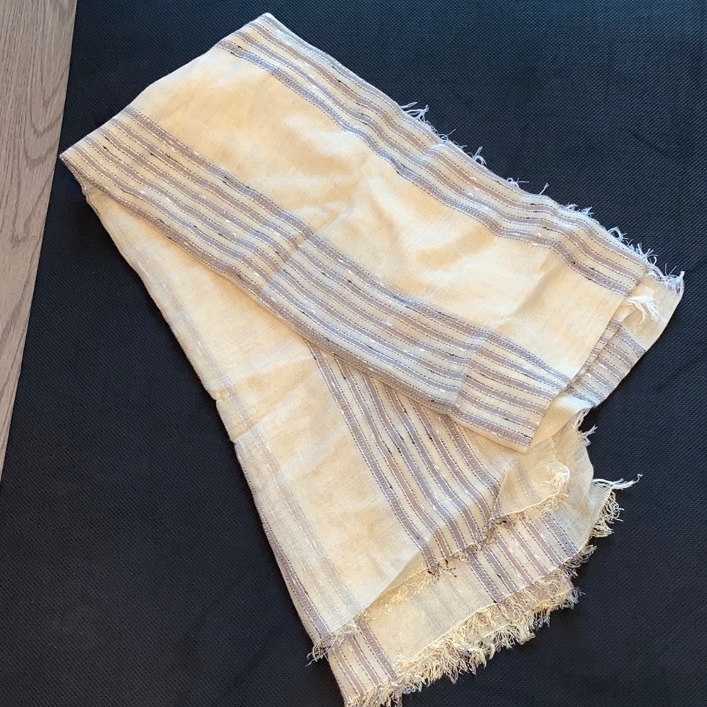 Striped Tan and Gray Scarf